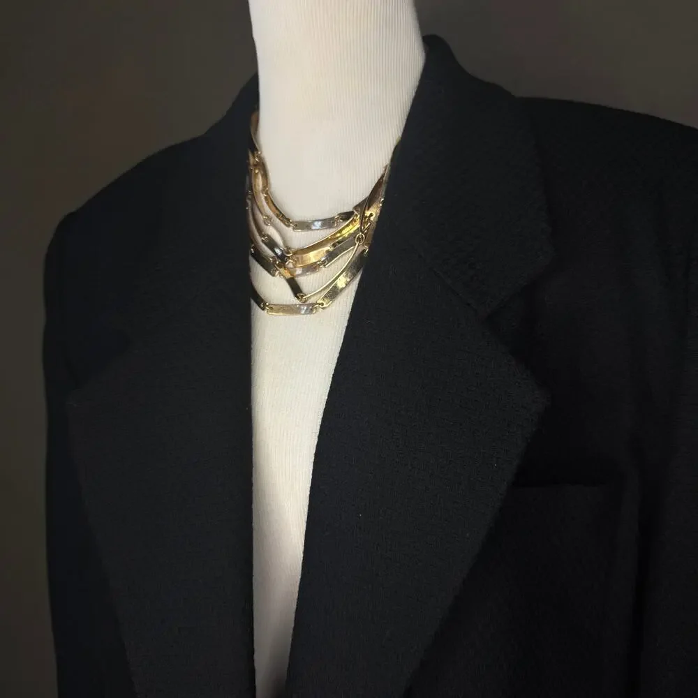 Vintage Lord & Taylor Black Textured Wool Blazer 90s Power Suit Jacket 16W